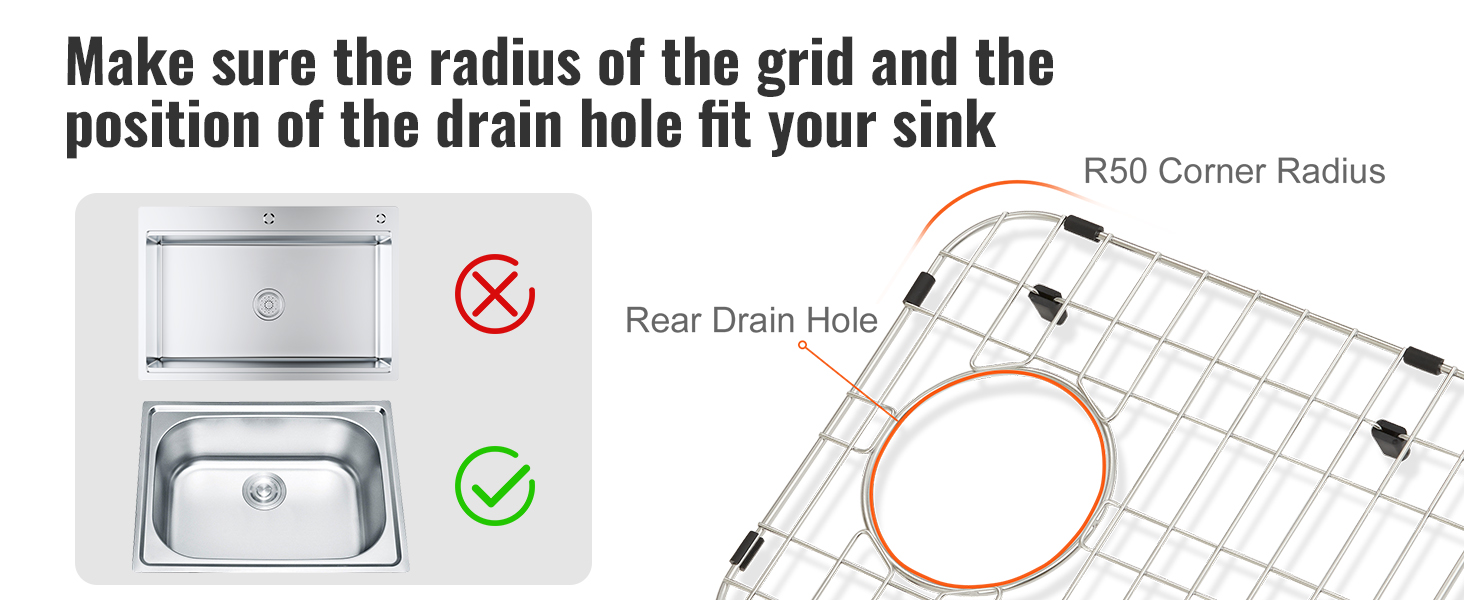 VEVOR Sink Protector Grid 2PCS, 13.3"x11.6" Stainless Steel Sink Grates, Rear Drain Sink Grates with R50 Corner Radius, Large Sink Bottom Grids, Universal Bowl Rack Sink Accessories For Kitchen Sink