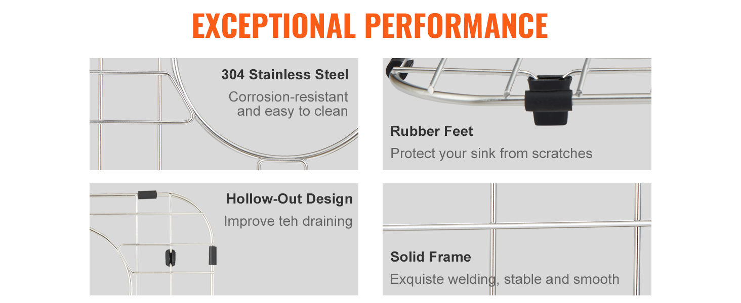 VEVOR Sink Protector Grid 2PCS, 13.3"x11.6" Stainless Steel Sink Grates, Rear Drain Sink Grates with R50 Corner Radius, Large Sink Bottom Grids, Universal Bowl Rack Sink Accessories For Kitchen Sink