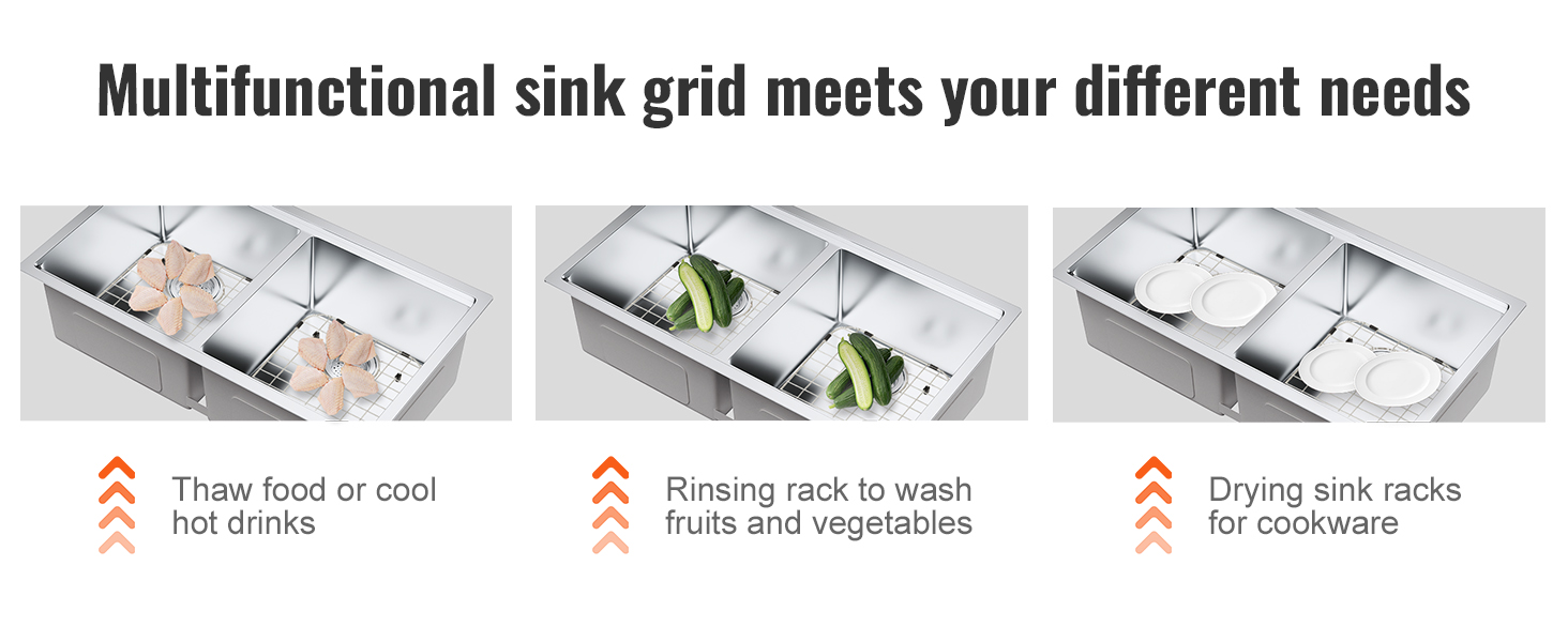 VEVOR Sink Protector Grid 2PCS, 13.3"x11.6" Stainless Steel Sink Grates, Rear Drain Sink Grates with R50 Corner Radius, Large Sink Bottom Grids, Universal Bowl Rack Sink Accessories For Kitchen Sink