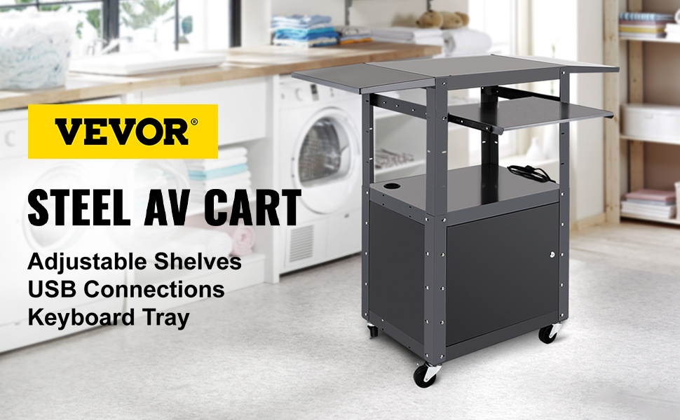VEVOR AV Cart, 2741" Height Adjustable Media Cart with 2 11 x 17.7