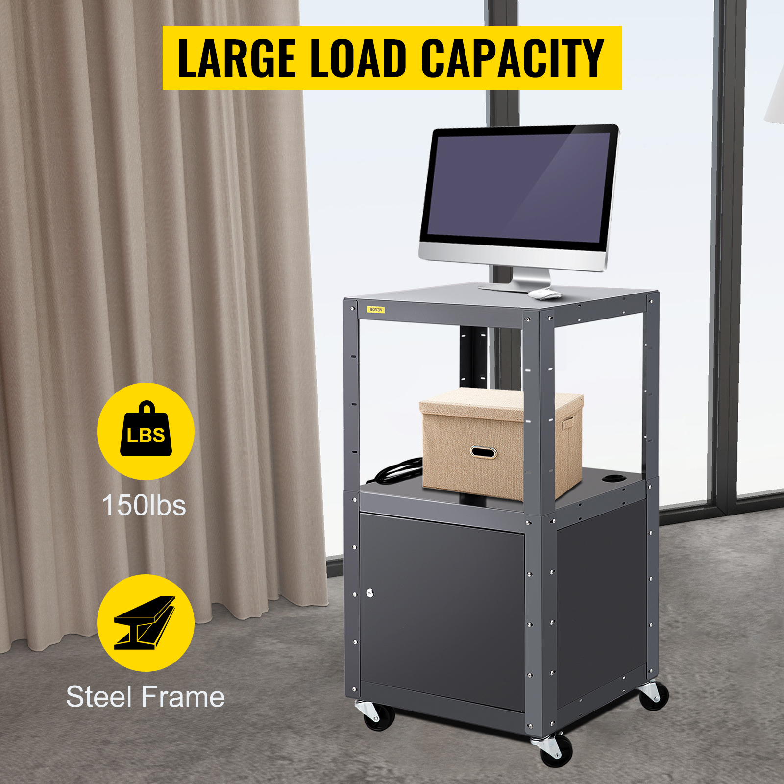 VEVOR AV Cart, 2641" Height Media Cart with Power Strip, 25 x 18