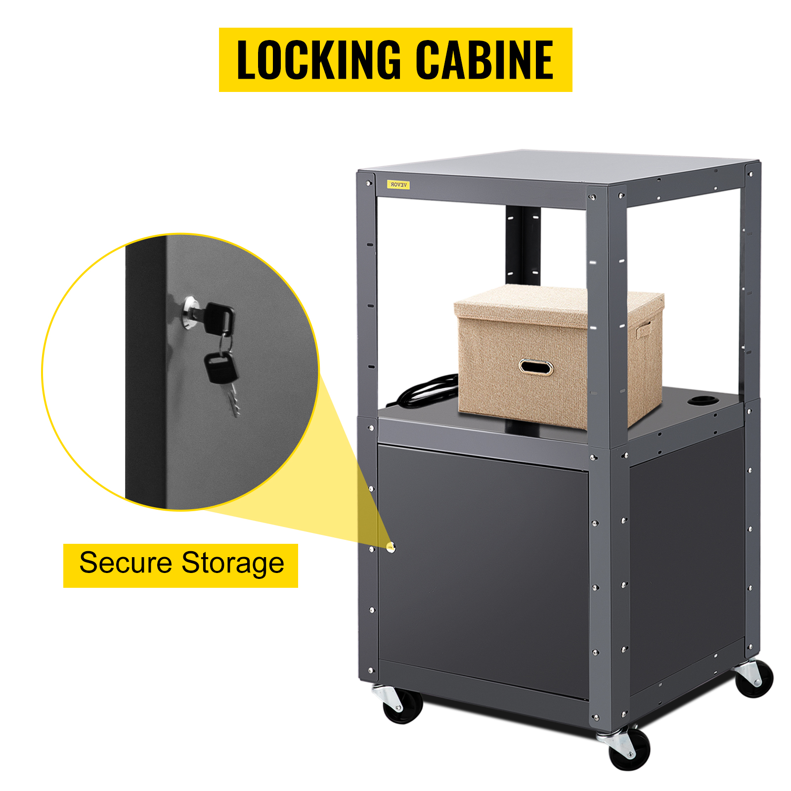 VEVOR AV Cart, 2641" Height Media Cart with Power Strip, 25 x 18