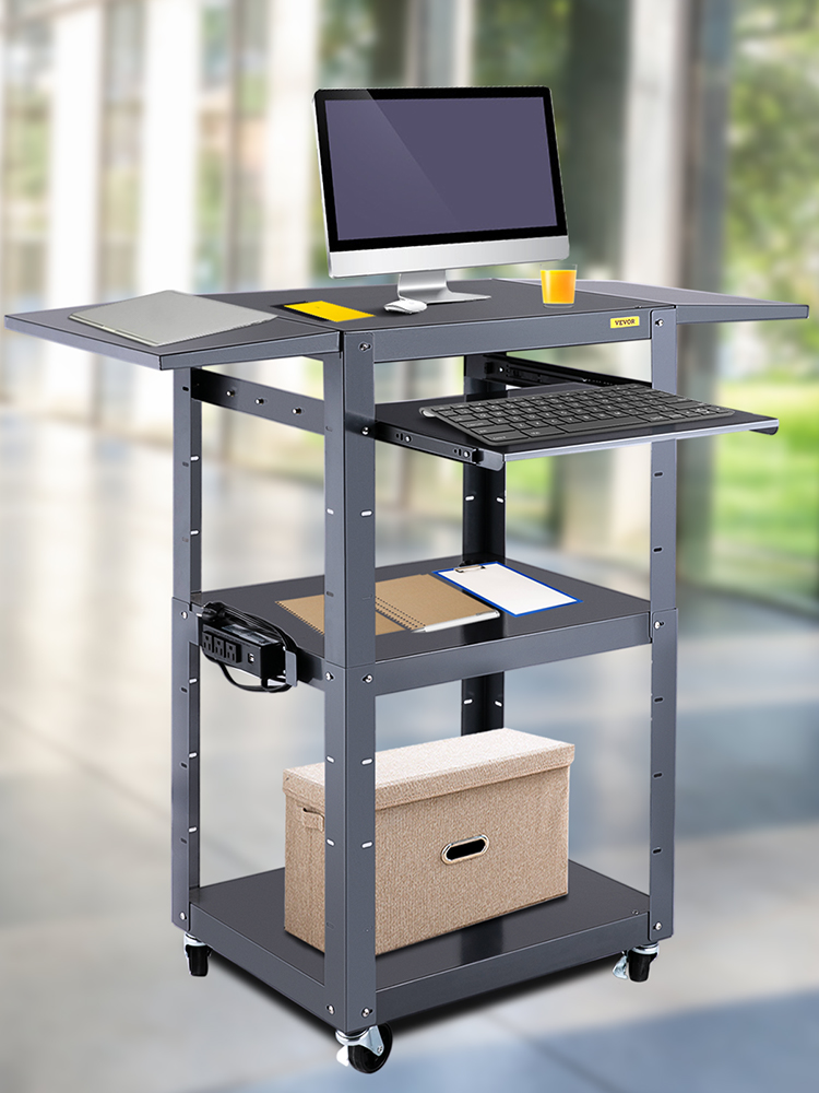 VEVOR AV Cart, 2741 Inch Height Media Cart with Power Strip, 25 x 18