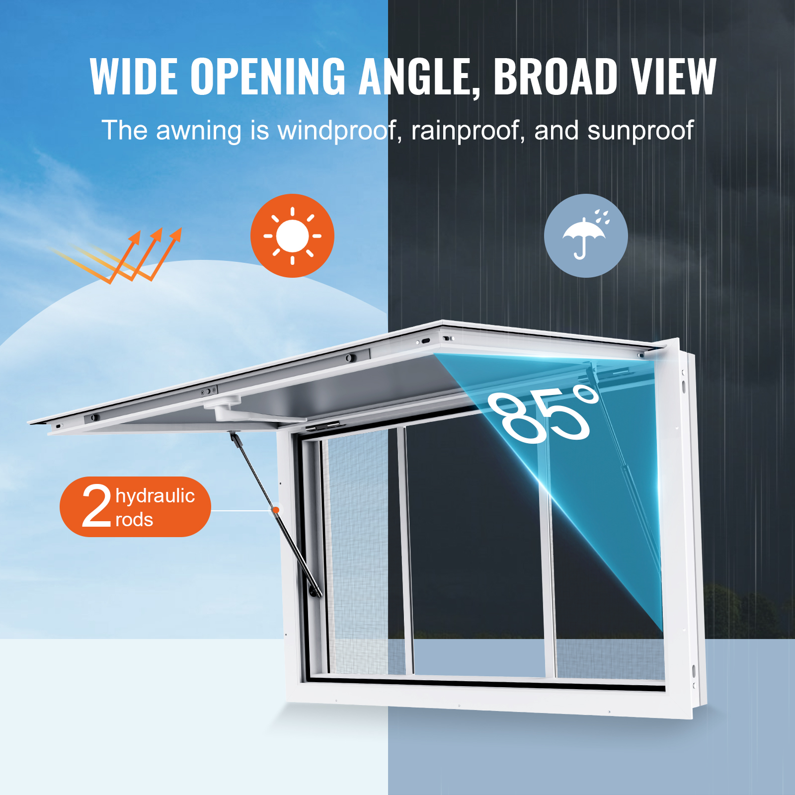 VEVOR 36 x 24-48 in Concession Stand Serving Window Food Truck Service Awning