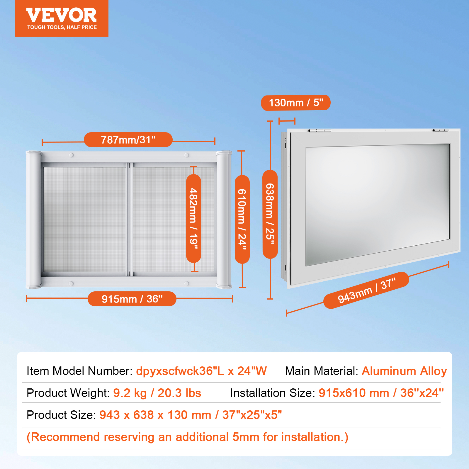 VEVOR 36 x 24-48 in Concession Stand Serving Window Food Truck Service Awning