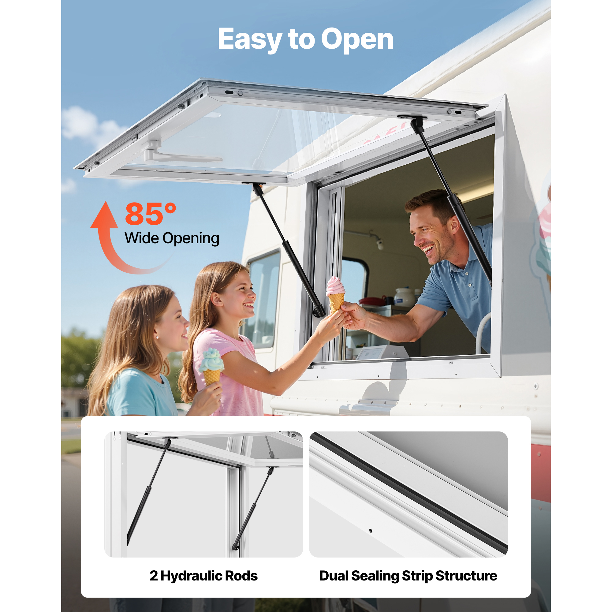Uimoso Concession Stand Service Window with Aluminum Alloy Awning for Food Truck