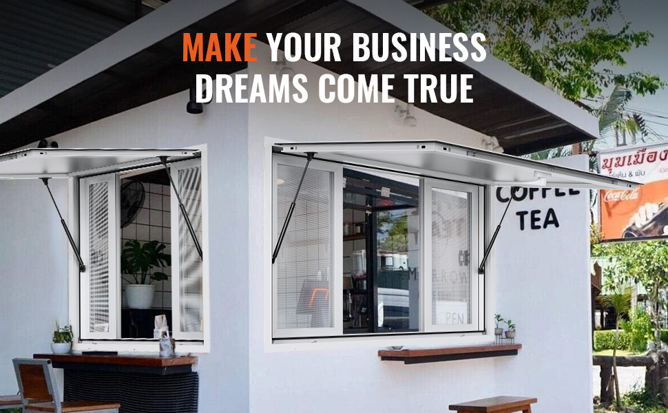thumbnail image 2 of VEVOR 53"x33" Service Window, Aluminum Food Truck Serving Window With 4 Sliding Panels, Awning Door & Hook, Opens To 85 Degrees For Concession Trailers 2 of 13