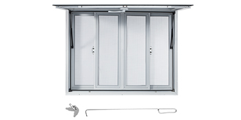 VEVOR Concession Window, 48 x 36 inch, Aluminum Alloy Food Truck Service Window with 4 Horizontal Sliding Screen Windows & Awning Door & Drag Hook, Serving Window for Food Trucks Concession Trailers