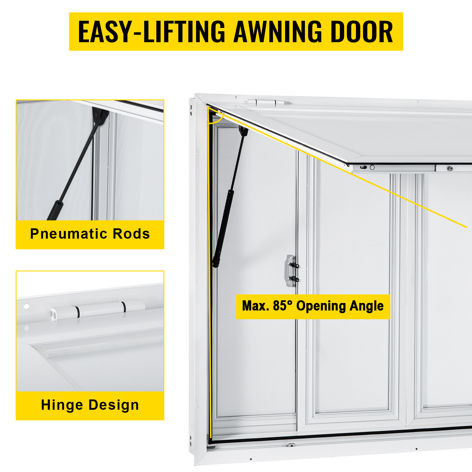 VEVOR Concession Window, 48 x 36 inch, Aluminum Alloy Food Truck Service Window with 4 Horizontal Sliding Screen Windows & Awning Door & Drag Hook, Serving Window for Food Trucks Concession Trailers