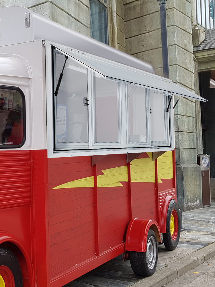 VEVOR Concession Window, 48 x 36 inch, Aluminum Alloy Food Truck Service Window with 4 Horizontal Sliding Screen Windows & Awning Door & Drag Hook, Serving Window for Food Trucks Concession Trailers