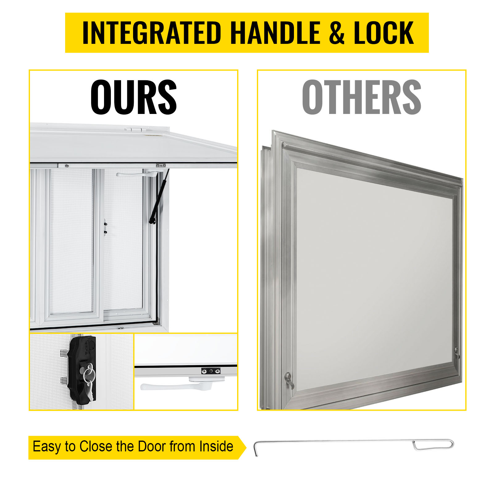 VEVOR Concession Window, 60 x 36 inch, Aluminum Alloy Food Truck Service Window with 4 Horizontal Sliding Screen Windows & Awning Door & Drag Hook, Serving Window for Food Trucks Concession Trailers 