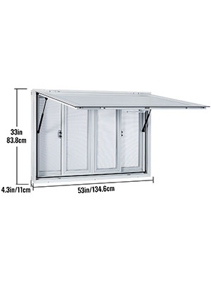 VEVOR Concession Window, 53 x 33 inch, Aluminum Alloy Food Truck Service Window with 4 Horizontal Sliding Screen Windows & Awning Door & Drag Hook, Serving Window for Food Trucks Concession Trailers 