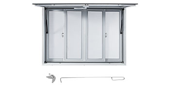 VEVOR Concession Window, 53 x 33 inch, Aluminum Alloy Food Truck Service Window with 4 Horizontal Sliding Screen Windows & Awning Door & Drag Hook, Serving Window for Food Trucks Concession Trailers 