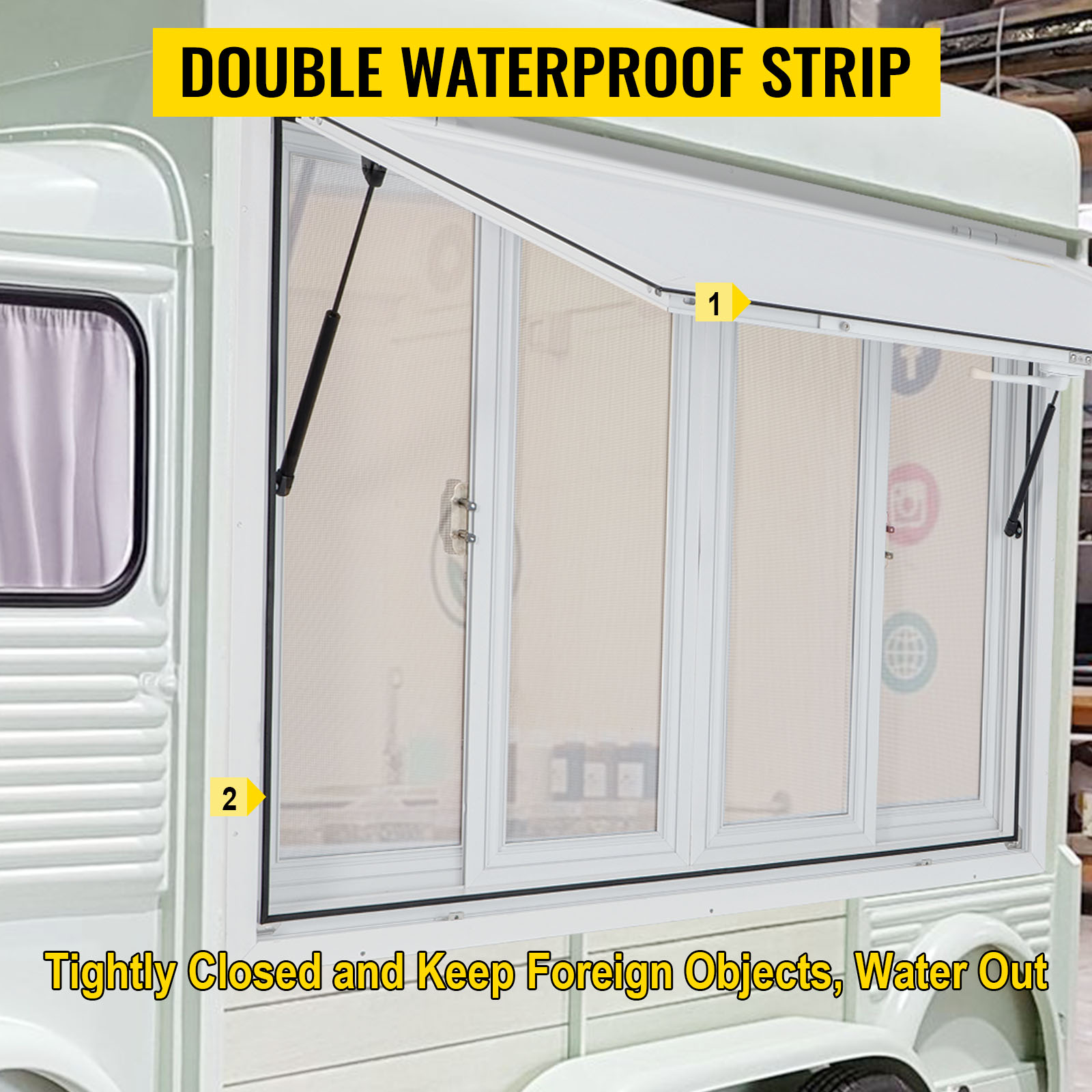 VEVOR Concession Window, 53 x 33 inch, Aluminum Alloy Food Truck Service Window with 4 Horizontal Sliding Screen Windows & Awning Door & Drag Hook, Serving Window for Food Trucks Concession Trailers 