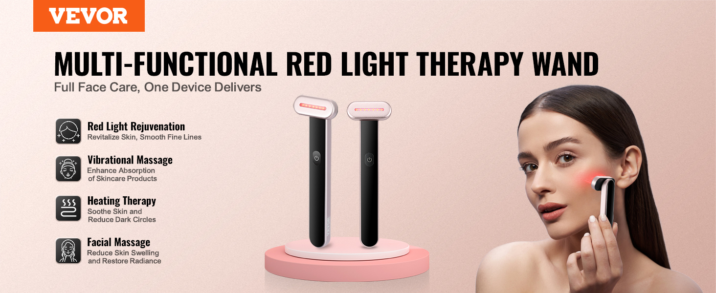 VEVOR Red Light Therapy Wand for Face and Neck, 3-in-1 LED Facial Wand ...