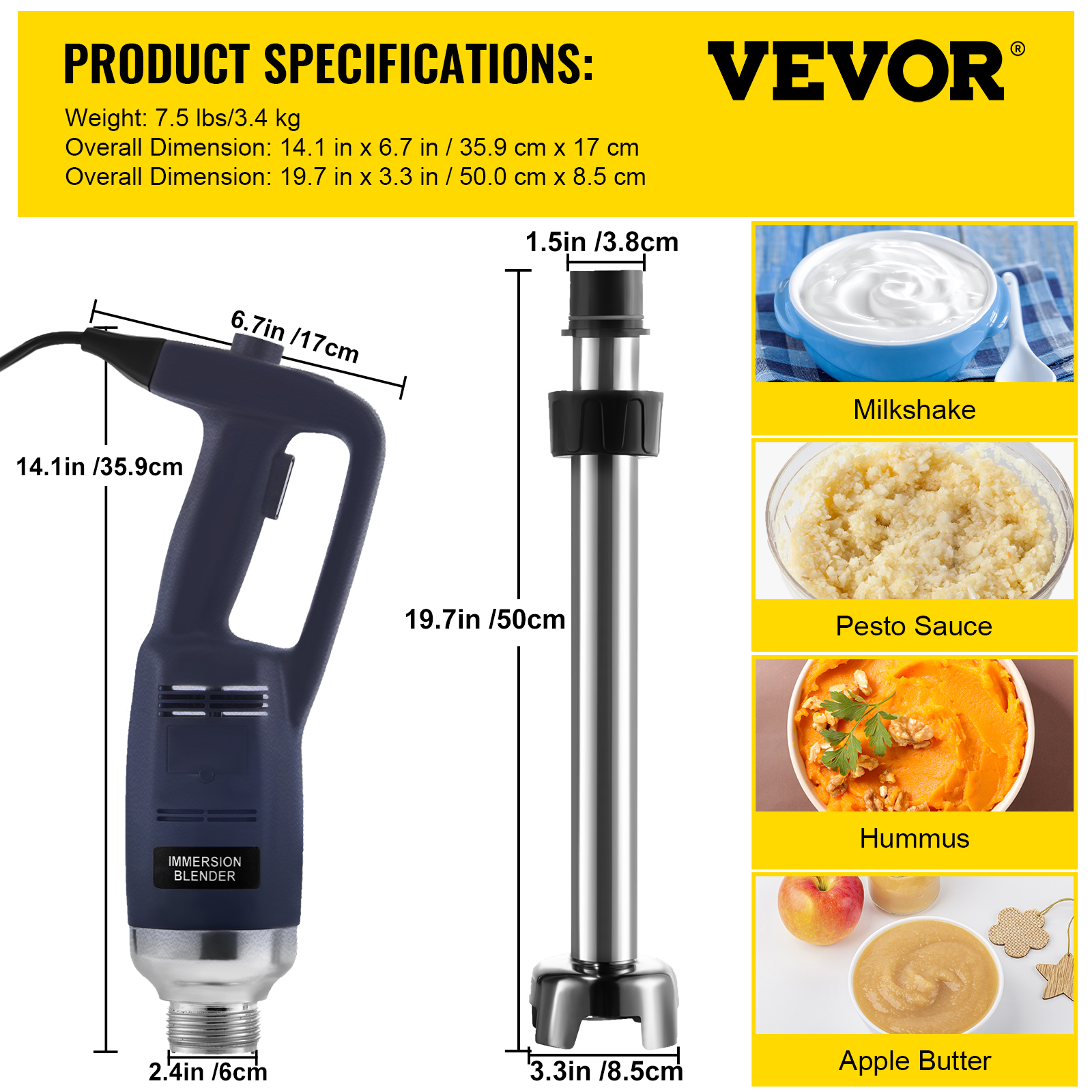 Commercial Immersion Blender 220750W Electric Hand Mixer Variable