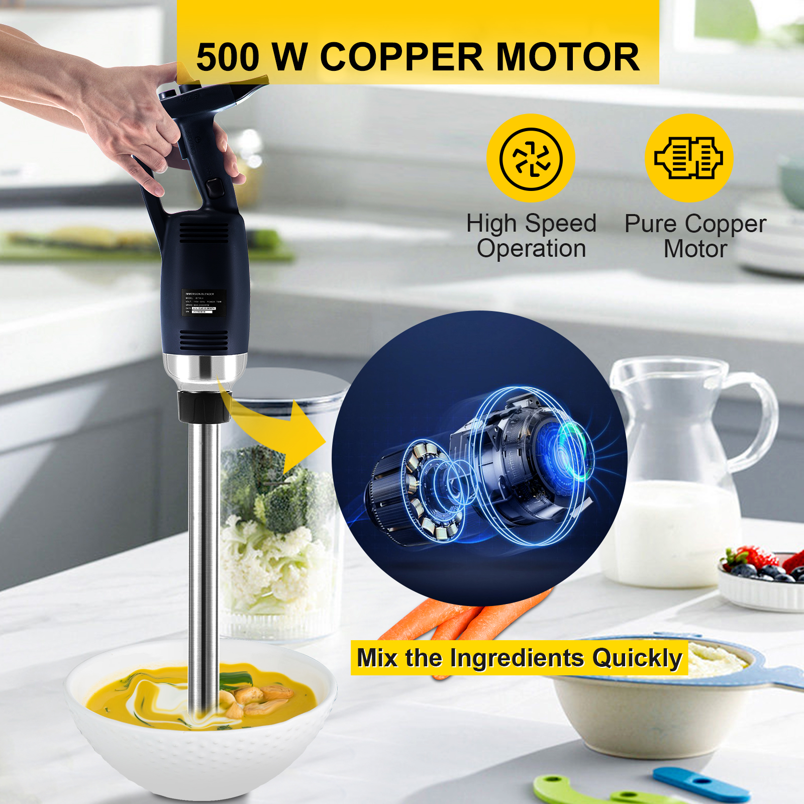 VEVOR Variable Speed 19.7 in. Commercial Immersion Blenders 500-Watt  Emersion Blender Hand Mixer for Kitchen Mixing SCJBQBS500W50CM01V1 - The  Home Depot