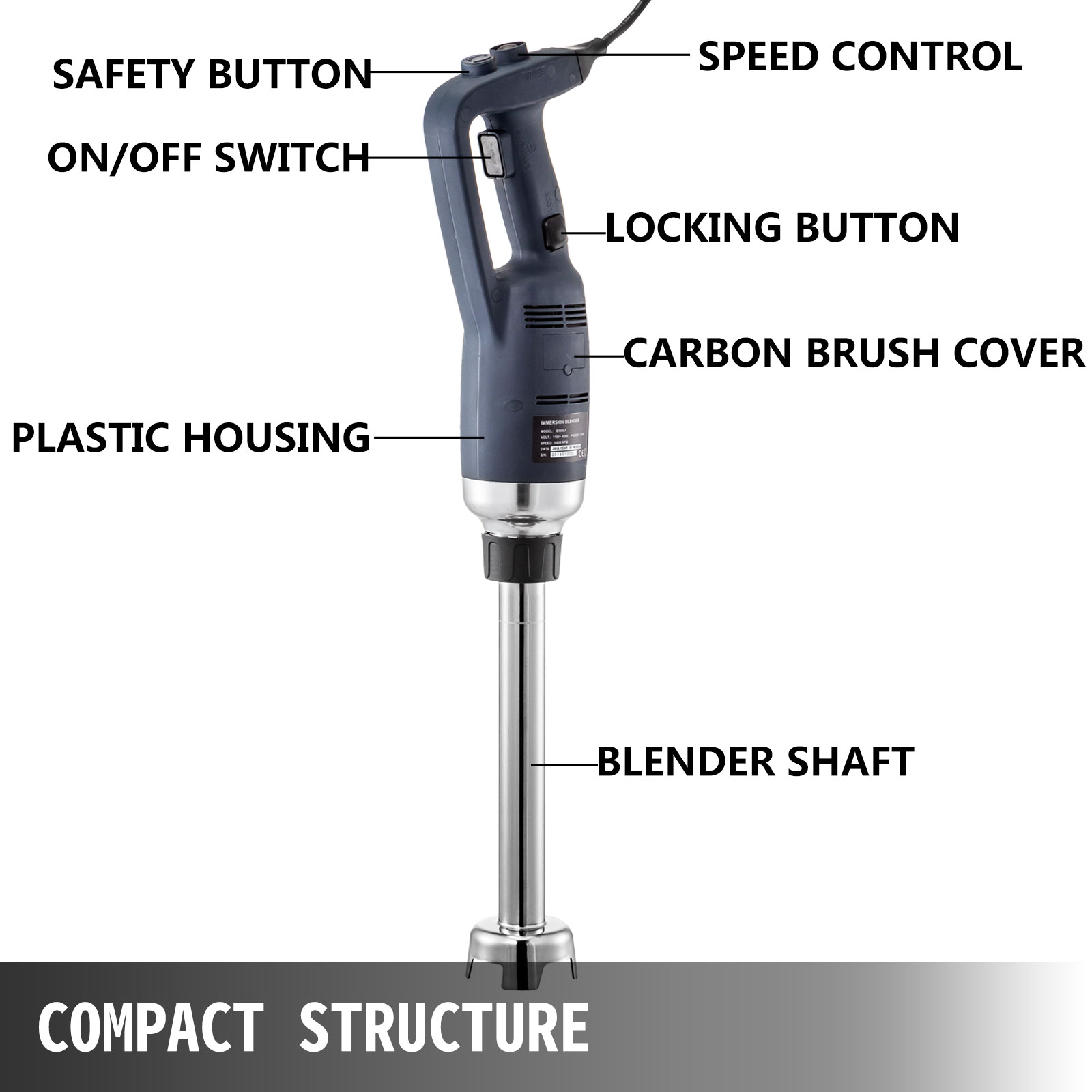 VONCI 500W Commercial Immersion Blender, 15.7 SUS 304 Removable Shaft,  Heavy Duty Power Hand Mixer with Variable Speed 6000-20000RPM, Professional