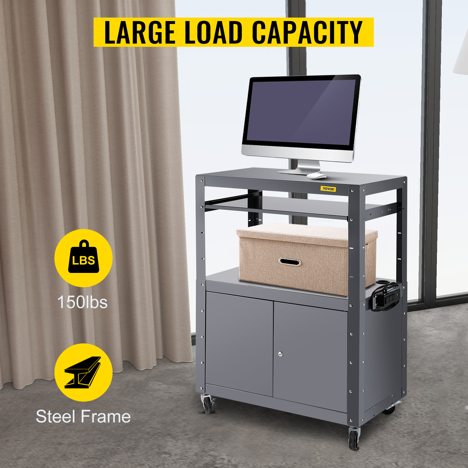 VEVOR AV Cart, 2741" Height Media Cart with Power Strip, 33 x 18