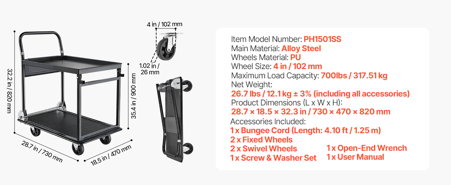 Plattformwagen 317kg 2 Etagen klappbar Transportwagen Werkstatt Lager Büro Platform Truck A100 1.11w