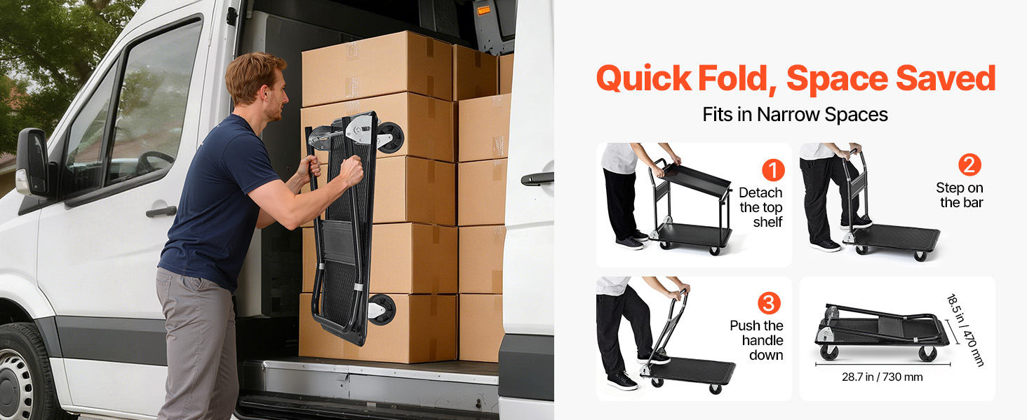 Plattformwagen 317kg 2 Etagen klappbar Transportwagen Werkstatt Lager Büro Platform Truck A100 2.4w