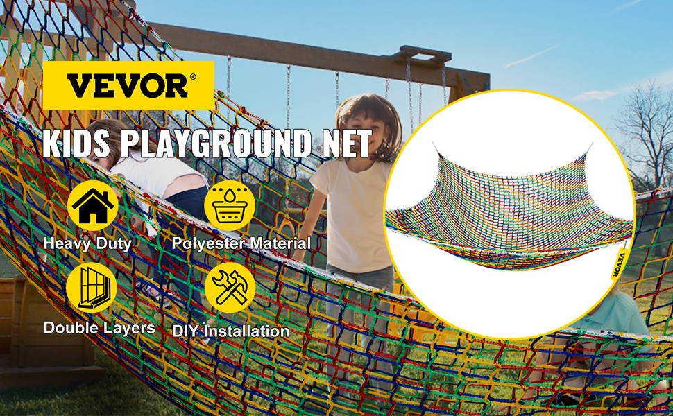VEVOR Climbing Cargo Net, 6.6 x 10.5 ft Playground Climbing Cargo Net,  Polyester Double Layers Cargo Net Climbing Outdoor w/ 500lbs Weight  Capacity