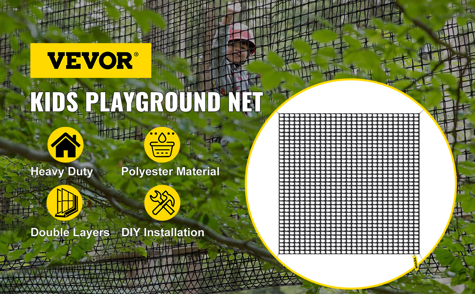 VEVOR Climbing Cargo Net, 10.5 x 10.5 ft Playground Climbing Cargo Net,  Polyester Double Layers Cargo