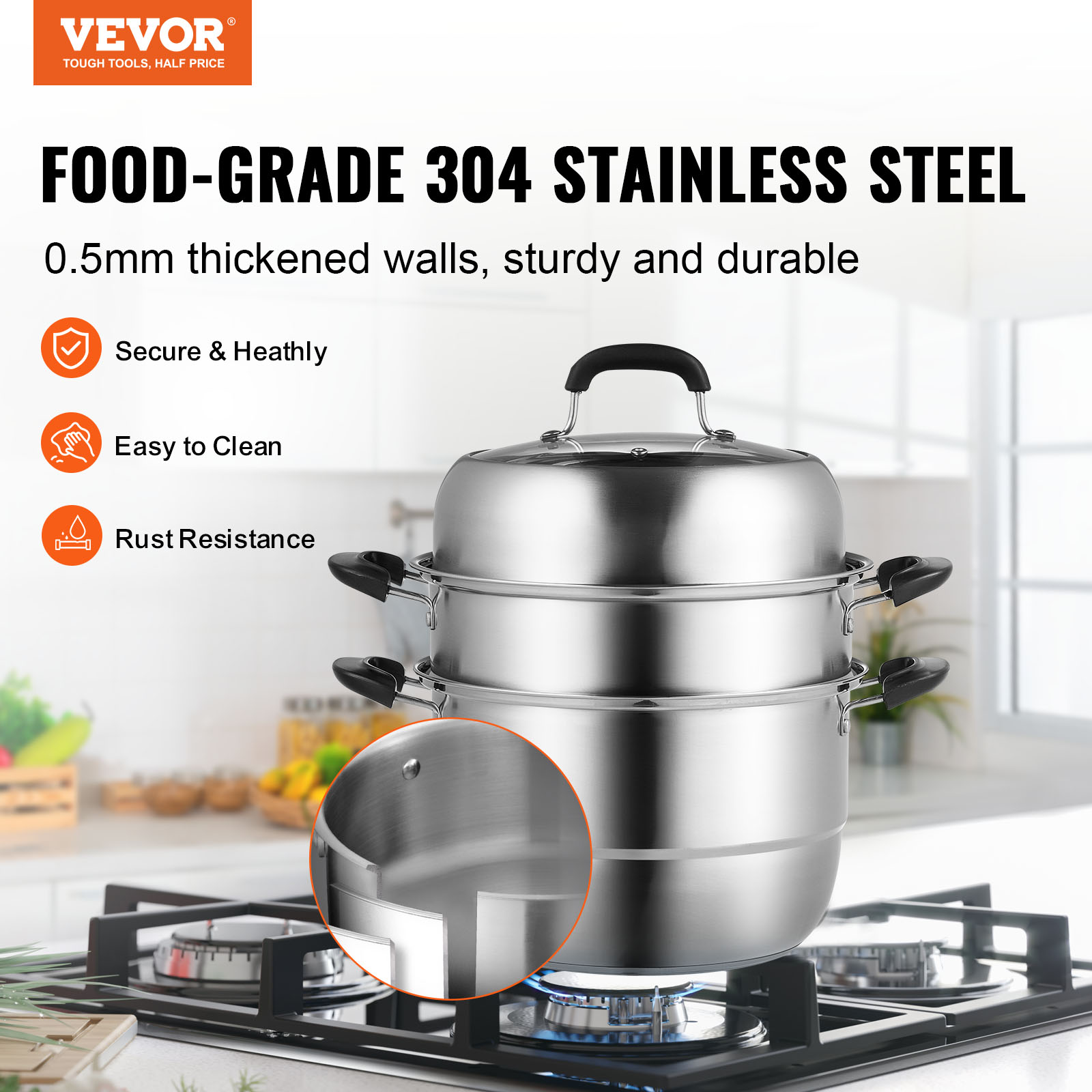 VEVOR Steamer Pot Cooking Pot with 3QT Stock Pot & Vegetable Steamer - Imagen 37 de 46