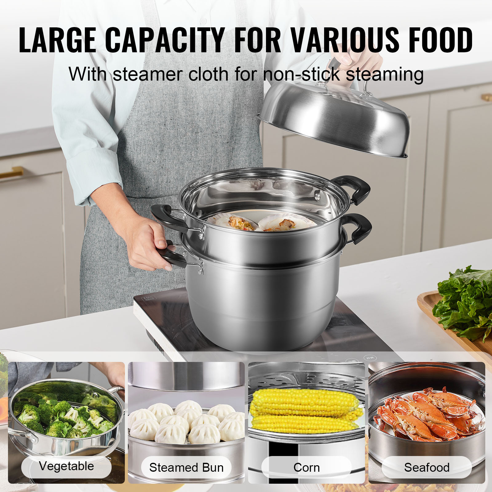 VEVOR Steamer Pot Cooking Pot with 3QT Stock Pot & Vegetable Steamer - Imagen 38 de 46