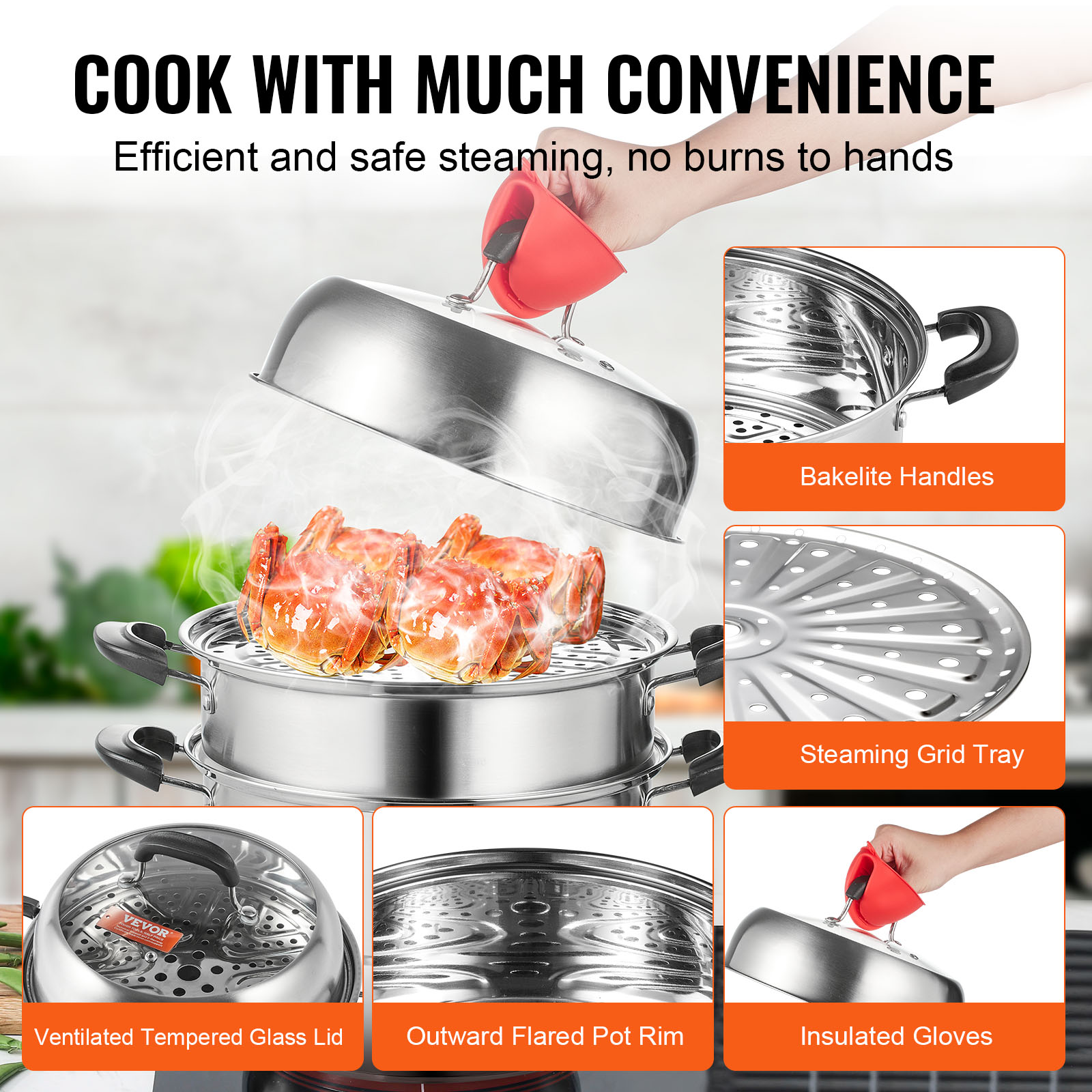 VEVOR Steamer Pot Cooking Pot with 3QT Stock Pot & Vegetable Steamer - Imagen 40 de 46