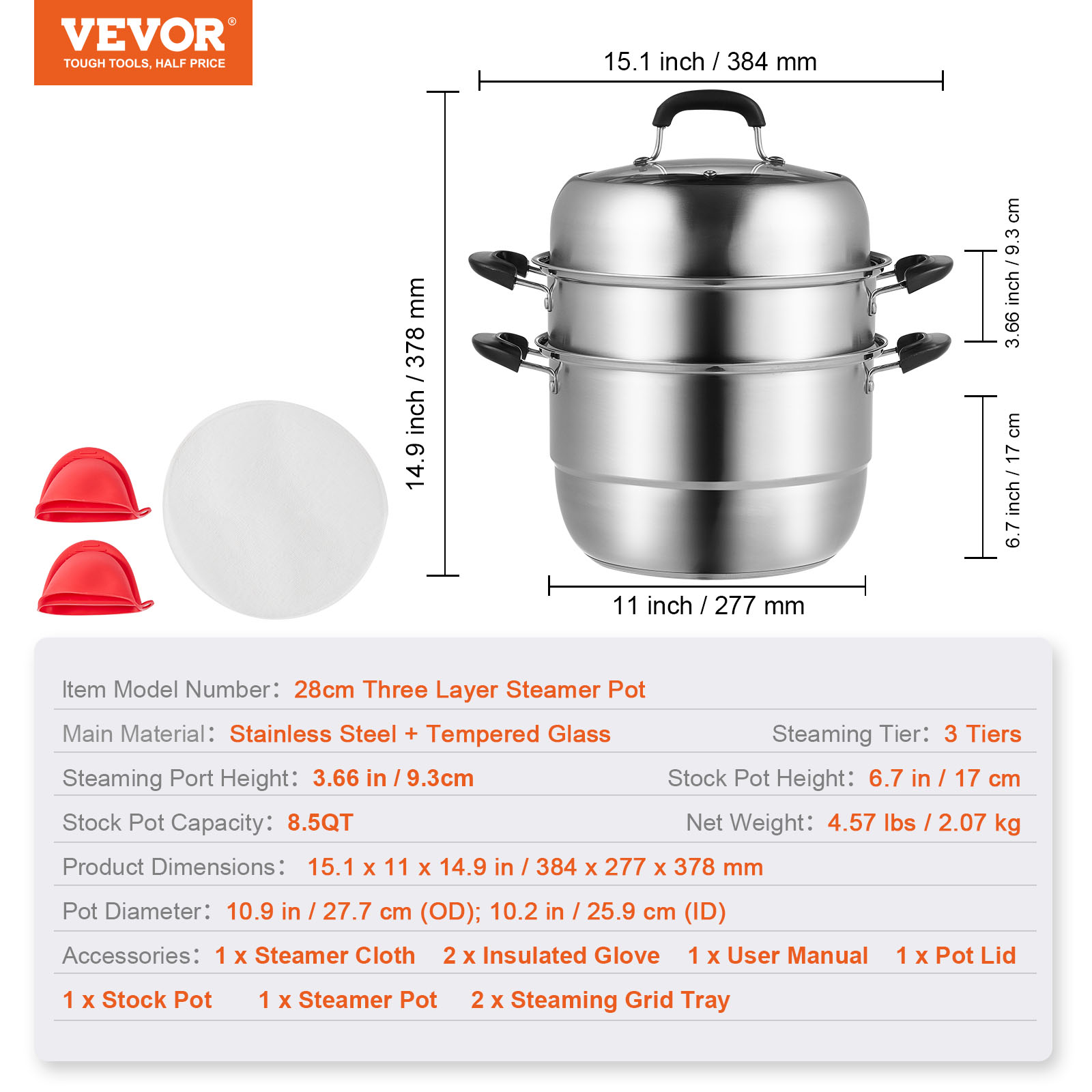 VEVOR Steamer Pot Cooking Pot with 3QT Stock Pot & Vegetable Steamer - Imagen 42 de 46