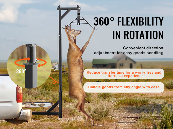 VEVOR Hitch Mounted Deer Hoist, 400 lbs Load Capacity, Hitch Game Hoist, Truck Hitch Deer Hoist with Winch Lift Gambrel Set, 2-inch Hitch Receiver, Adjustable Height & 360 Degrees Swivel, Carbon Steel