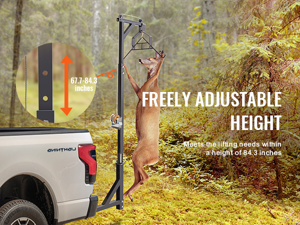 VEVOR Hitch Mounted Deer Hoist, 400 lbs Load Capacity, Hitch Game Hoist, Truck Hitch Deer Hoist with Winch Lift Gambrel Set, 2-inch Hitch Receiver, Adjustable Height & 360 Degrees Swivel, Carbon Steel