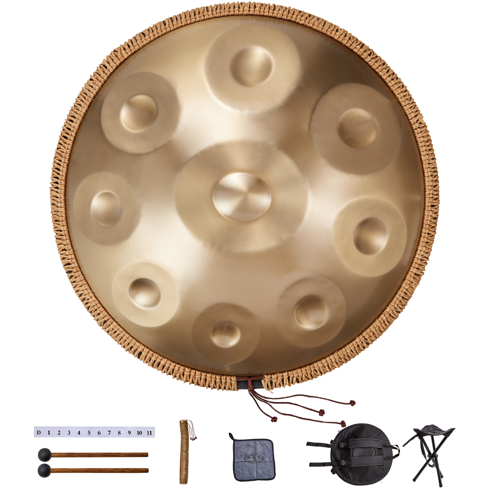 VEVOR Handpan Drum 22 inch 10 / 9 Notes D Minor 432Hz / 440Hz w/ Mallet & Stand