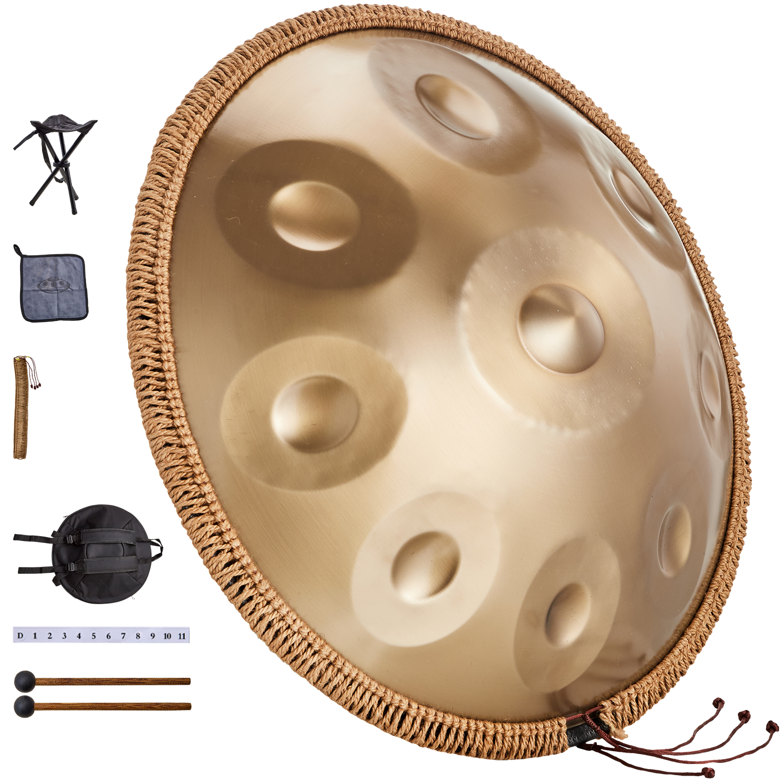Uimoso Handpan Drum 22 inch 10 / 9 Notes D Minor 432 / 440Hz with Mallet & Stand