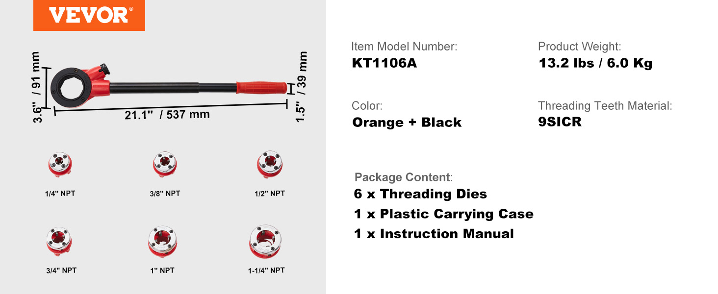 Bentism Ratchet Pipe Threader Kit, 1/4 inch NPT - 1-1/4 inch NPT Manual Ratcheting Pipe Threader, Portable Pipe Threading Tool Set with 6pcs NPT Dies