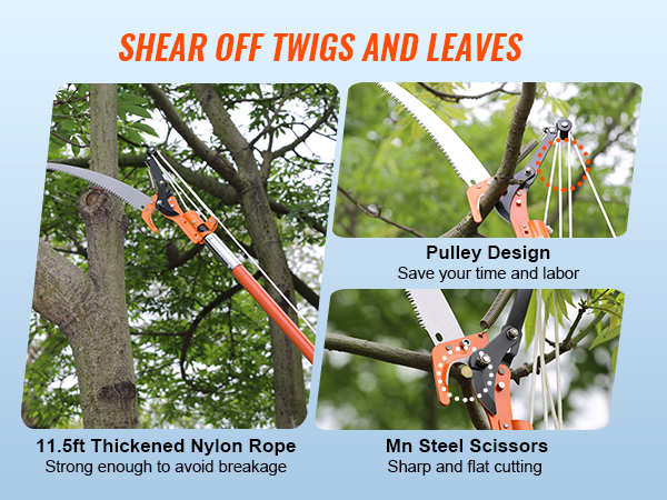 thumbnail image 2 of VEVOR Manual Pole Saw Extendable Tree Pruner 7.3-27 Ft Fiberglass Pole Scissors 2 of 14