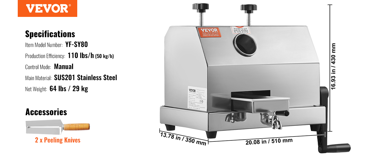 Komerční odšťavňovač na cukrovou třtinu VEVOR Výkon 110 LBS/H 3 válce 2,4