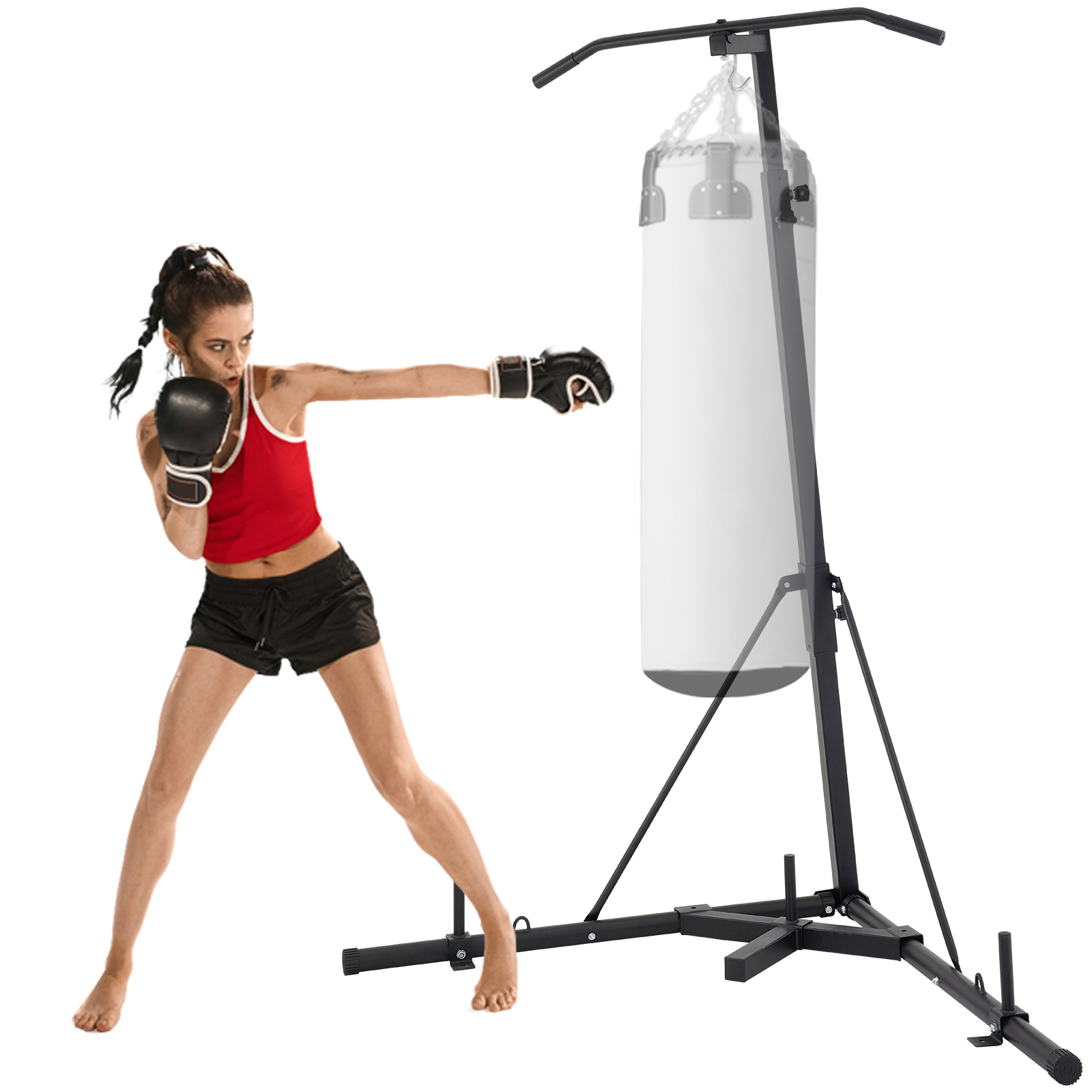 VEVOR 2 in 1 Punching Bag Stand,Folding Heavy Bag Stand with Adjustable  Height,Heavy Duty Boxing Portable Punching Bag Stand Steel Sandbag Rack  Freestanding Up to 132 lbs for Home Fitness | VEVOR US