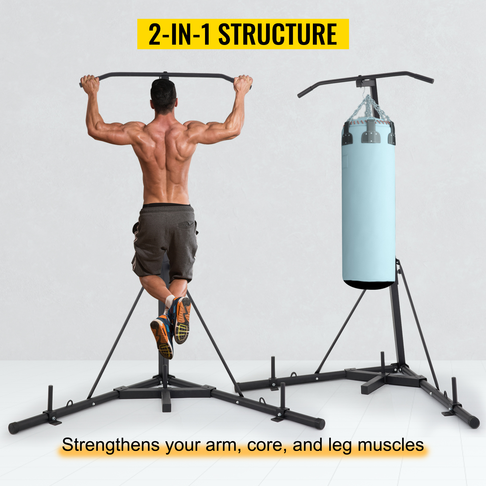 2in1 Boxing Bag Punch Bag Stand Pull Up Station Bracket Frame Exercise Fitness 