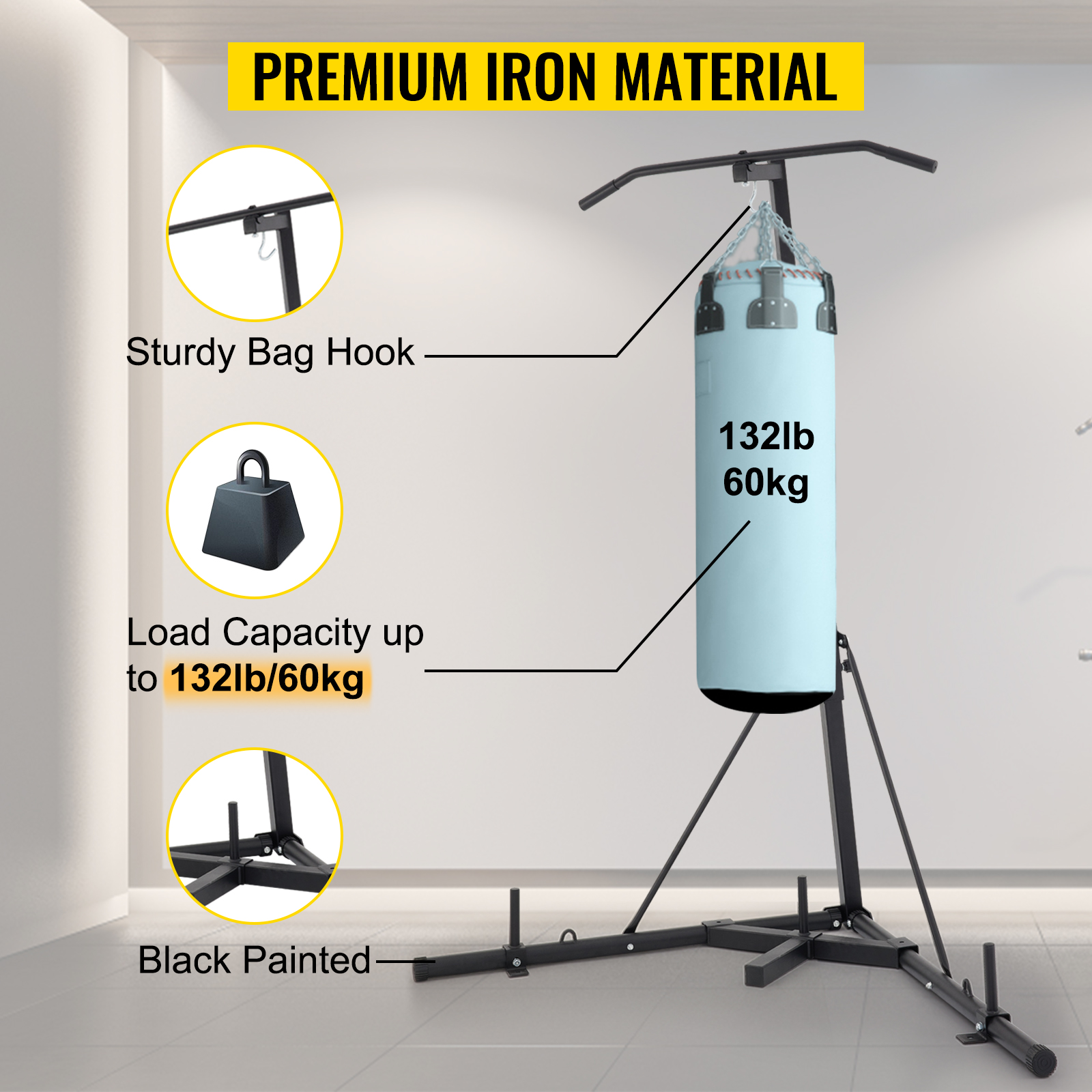 VEVOR 2 in 1 Heavy Bag Stand, Height Adjustable Punching Bag Stand, Foldable  Boxing Bag Stand Steel Sandbag Rack Freestanding Up to 132 lbs for Home and  Gym Fitness.