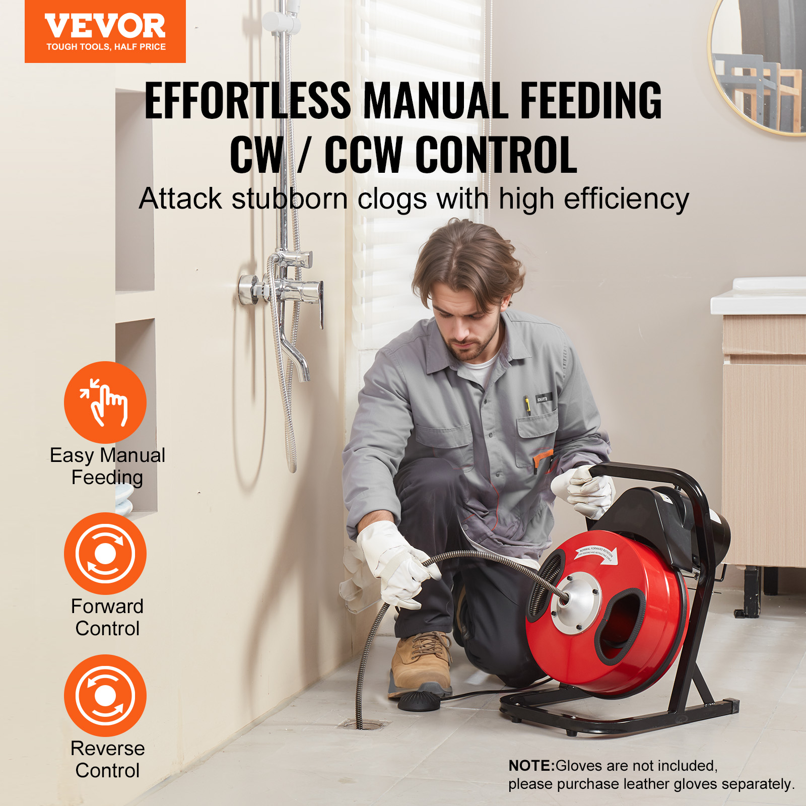 VEVOR Drain Cleaner Machine 50/66/75/120'x3/8-7/8" Sewer Snake Auger Manual Feed - Picture 64 of 98
