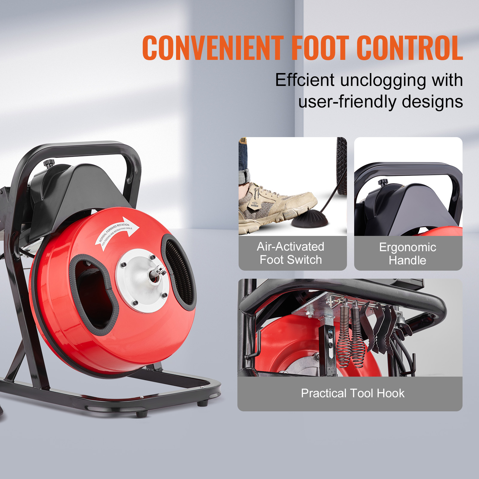 VEVOR Drain Cleaner Machine 50/66/75/120'x3/8-7/8" Sewer Snake Auger Manual Feed - Picture 68 of 98