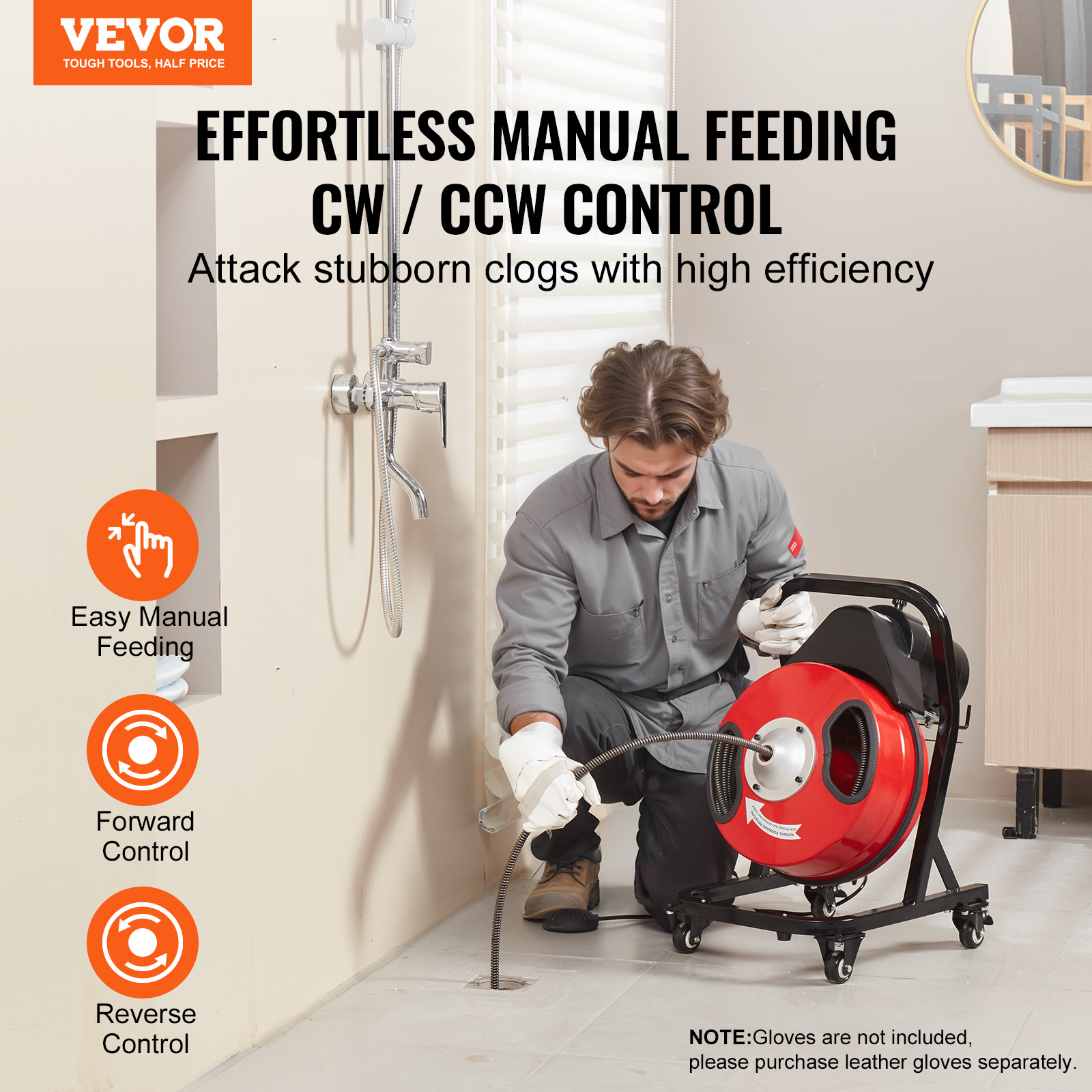 VEVOR Drain Cleaner Machine 50/66/75/120'x3/8-7/8" Sewer Snake Auger Manual Feed - Picture 40 of 98