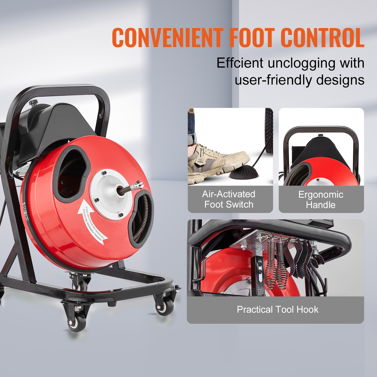 VEVOR Drain Cleaner Machine 50/66/75/120'x3/8-7/8" Sewer Snake Auger Manual Feed - Picture 44 of 98