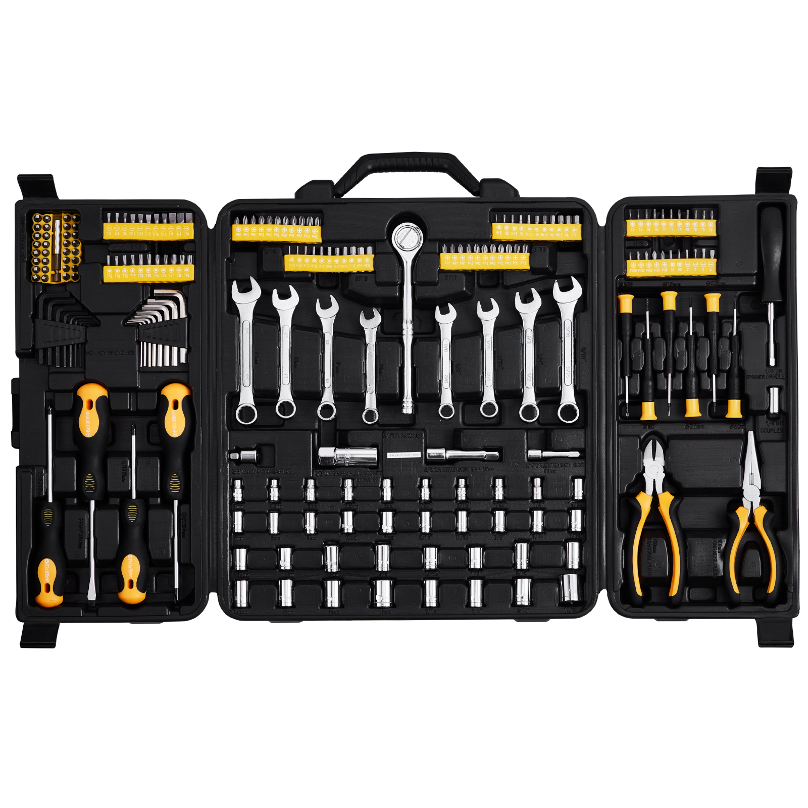 VEVOR 121/207/221 Mechanics Tool Set 1/4" 3/8" 1/2" Drive Sockets SAE and Metric
