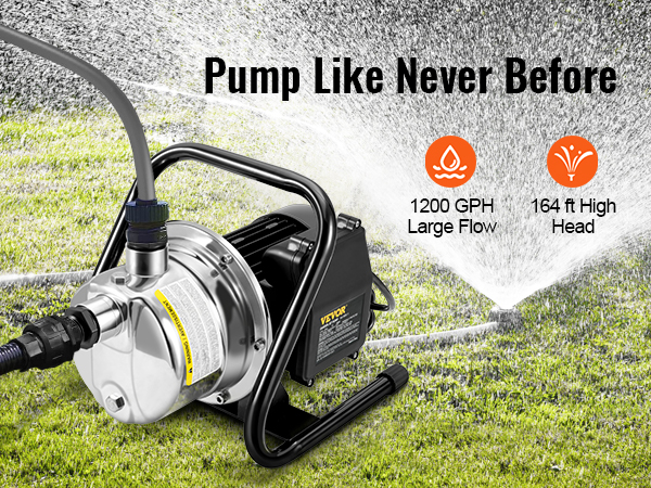 1.5 HP Shallow Well Pump - 1200GPH Stainless Steel Jet Pump For Garden, Lawn Irrigation & Water Systems