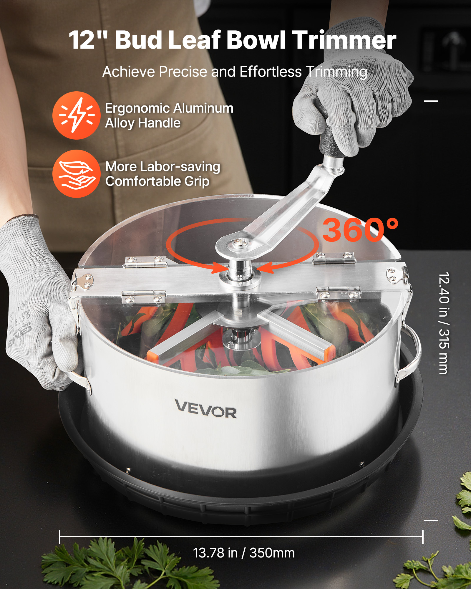 VEVOR Manual Bud Leaf Trimmer 12 inch / 16 inch Hydroponic Trimming Machine Pot
