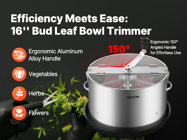 VEVOR Effeuilleuse Manuelle 42 Cm Coupe-bourgeons Lame En Acier Inoxydable, Bol à Découpe Hydroponique Humide Et Sèche, Coupe Rotative Torsadée, Pour