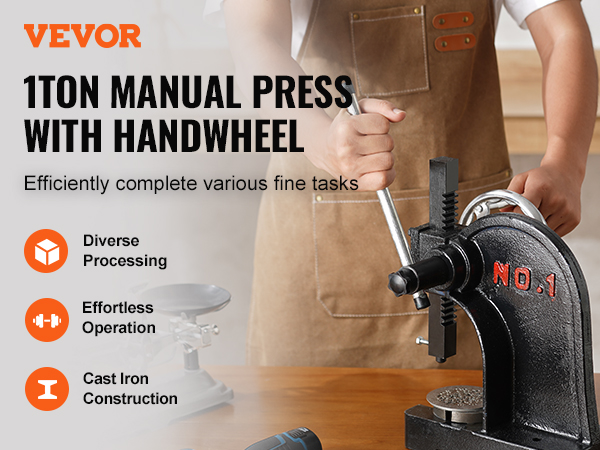 VEVOR Arbor Press 1 Ton Manual Arbor Press 5.9 Maximum Height Cast Iron Heavy-Duty Manual Desktop Arbor Press Precision Hand Press for Stamping